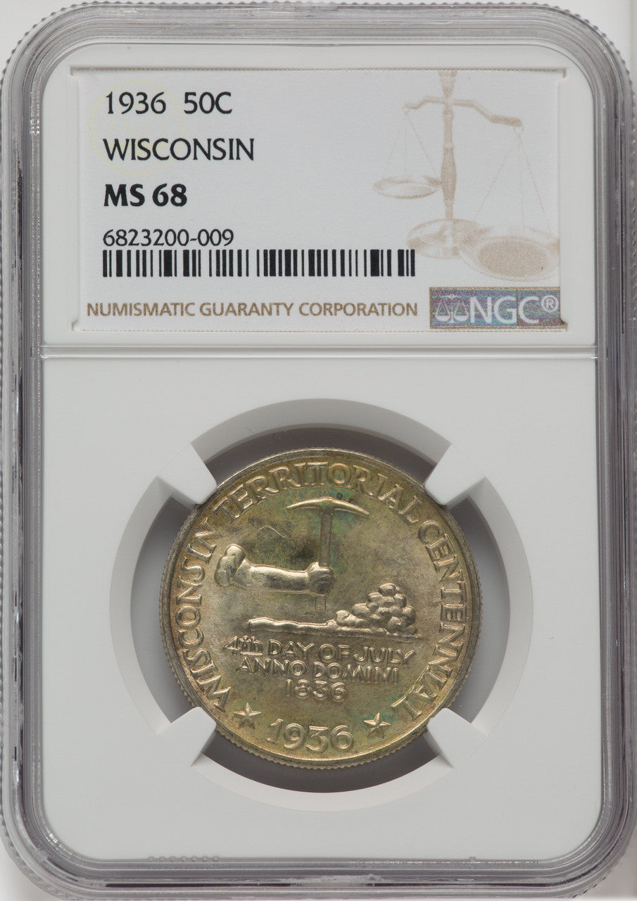1936 50C Wisconsin Commemorative Silver NGC MS68