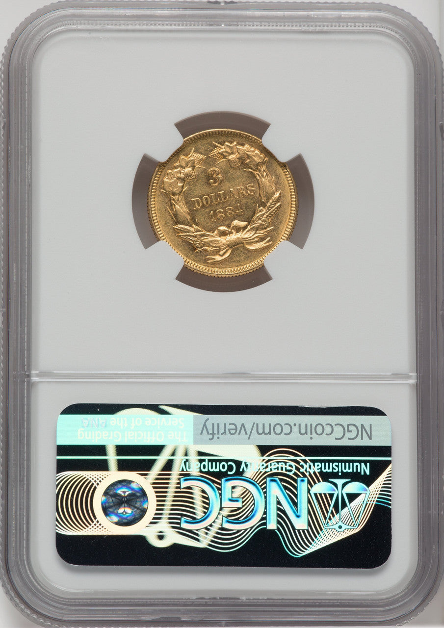 1884 $3 Three Dollar Gold Pieces NGC MS61