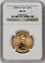 2008-W $25 Half-Ounce Gold Eagle Burnished Brown Label NGC MS70