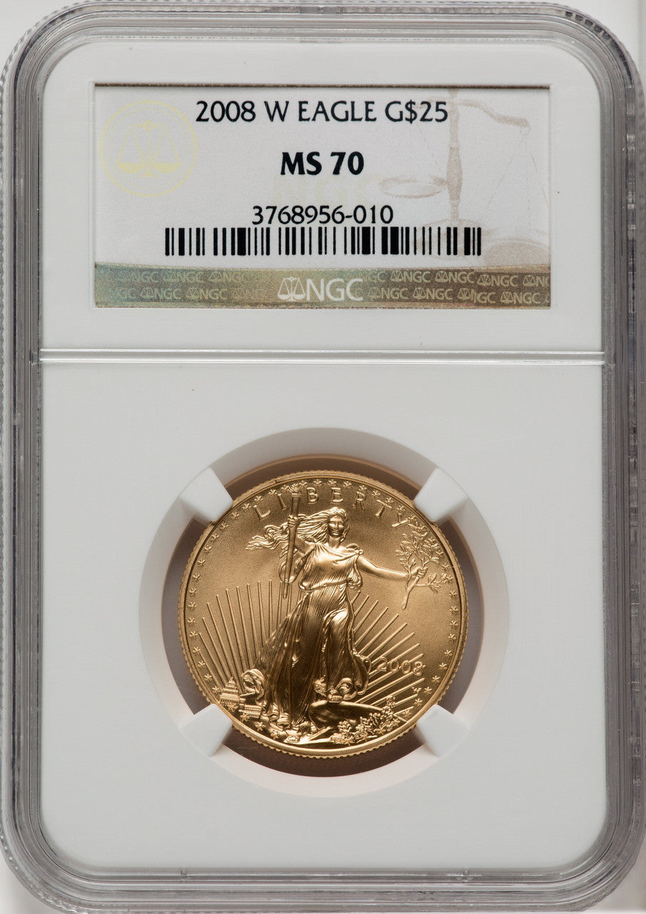 2008-W $25 Half-Ounce Gold Eagle Burnished Brown Label NGC MS70