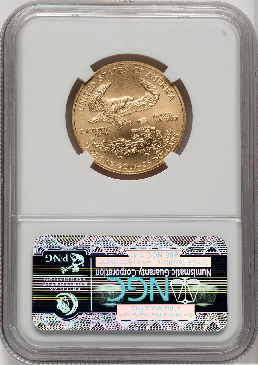 2008-W $25 Half-Ounce Gold Eagle Burnished Brown Label NGC MS70