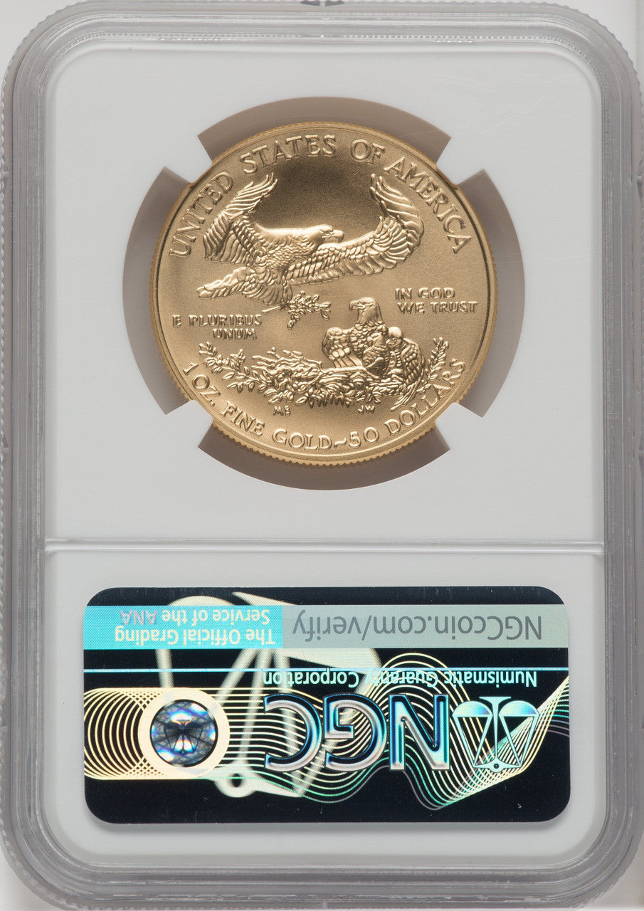 2018-W G$50 One Ounce Burnished Gold Eagle First Strike Mike Castle Signature NGC MS70