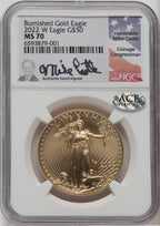2022-W One-Ounce Gold Eagle Burnished Mike Castle Signature NGC MS70