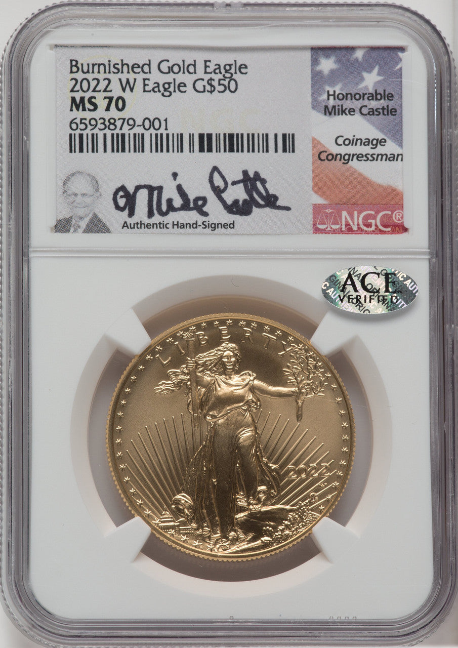 2022-W One-Ounce Gold Eagle Burnished Mike Castle Signature NGC MS70