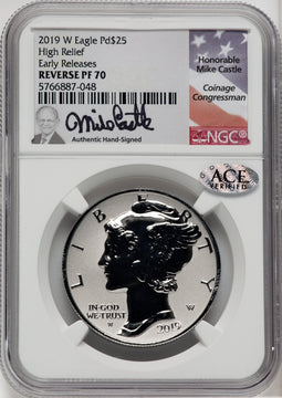 2019-W $25 Palladium Reverse Proof First Strike Mike Castle Signature NGC PF70