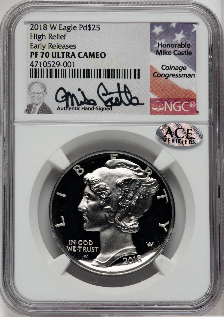 2018-W $25 Palladium First Strike Mike Castle Signature NGC PF70