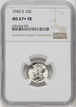 1943-S 10C FB Mercury Dime NGC MS67+