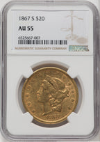 1867-S $20 Liberty Double Eagle NGC AU55