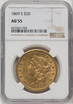 1869-S $20 Liberty Double Eagle NGC AU55