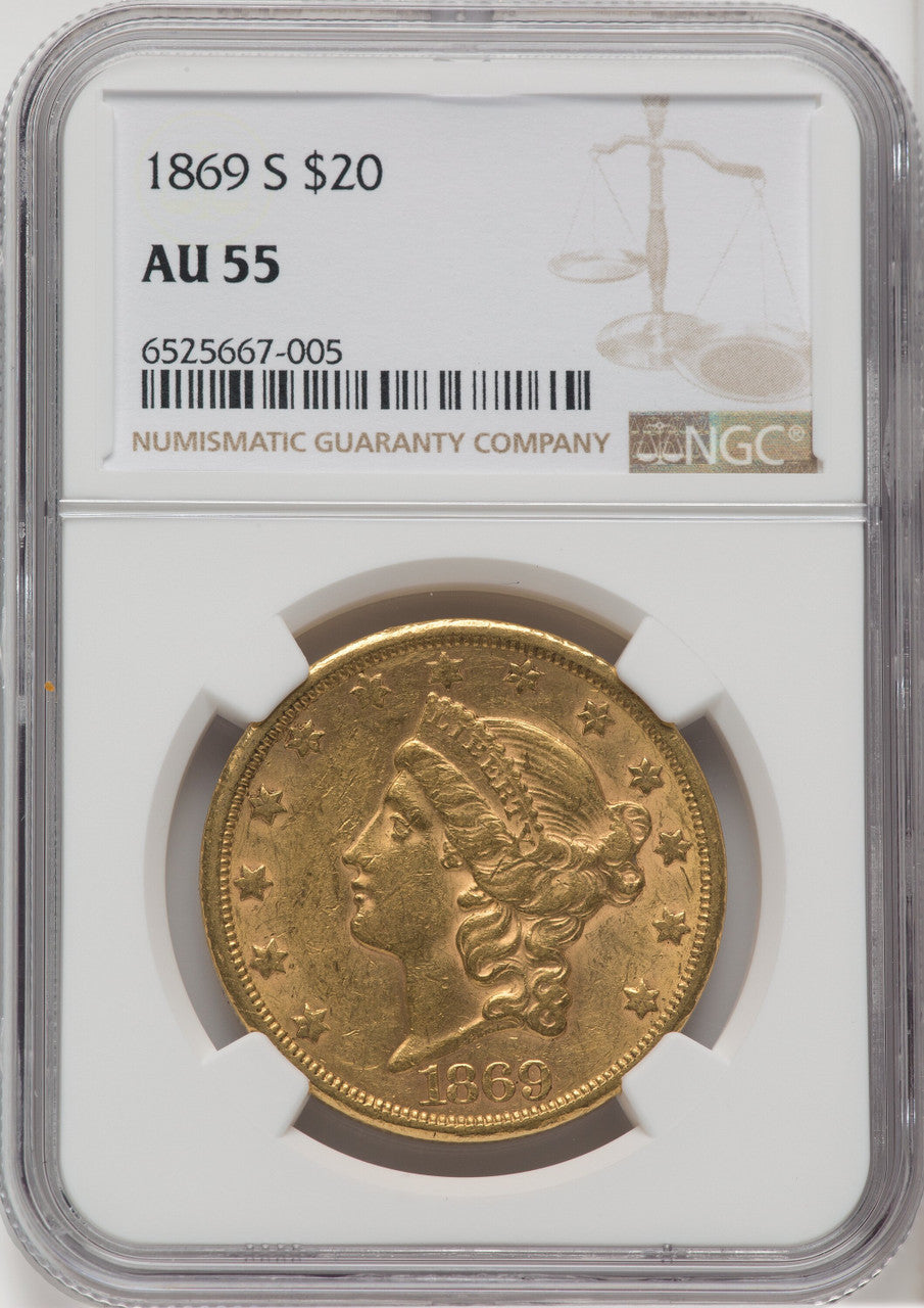 1869-S $20 Liberty Double Eagle NGC AU55