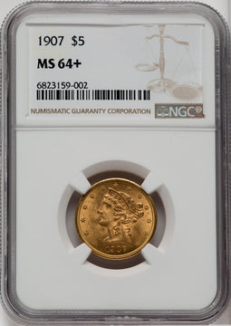1907 $5 Liberty Half Eagle NGC MS64+