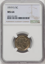 1919-S 5C Buffalo Nickel NGC MS64