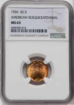 1926 $2.50 SESQUI Commemorative Gold NGC MS63