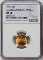 1926 $2.50 SESQUI Commemorative Gold NGC MS63