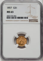 1857 G$1 Gold Dollar NGC MS63