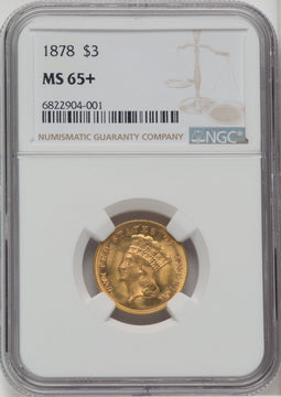 1878 $3 Three Dollar Gold Pieces NGC MS65+