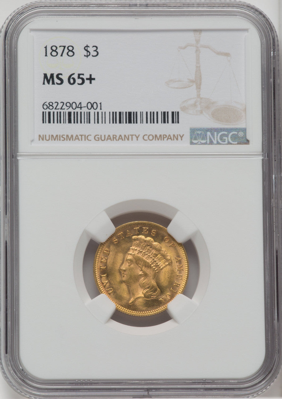 1878 $3 Three Dollar Gold Pieces NGC MS65+