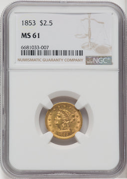 1853 $2.50 Liberty Quarter Eagle NGC MS61