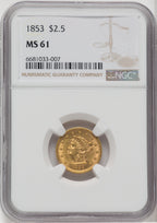 1853 $2.50 Liberty Quarter Eagle NGC MS61