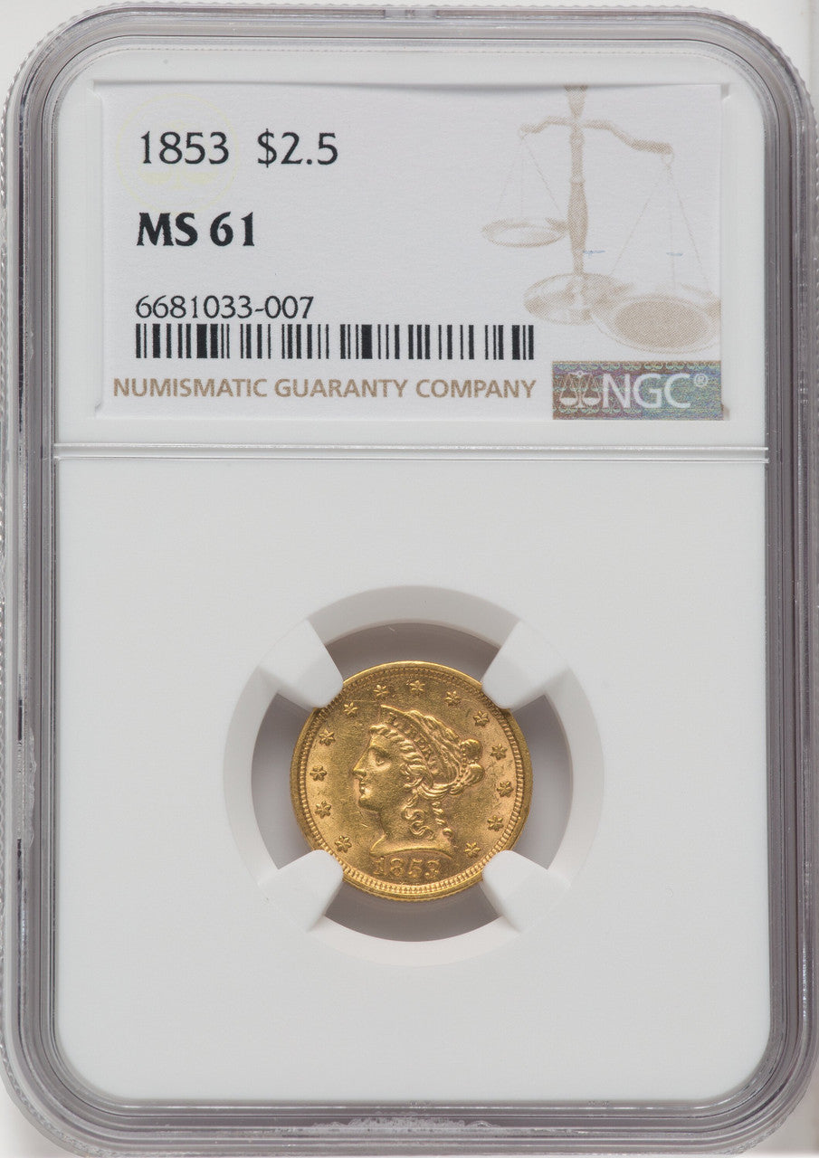 1853 $2.50 Liberty Quarter Eagle NGC MS61