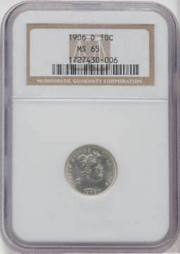1906-D 10C Barber Dime NGC MS65