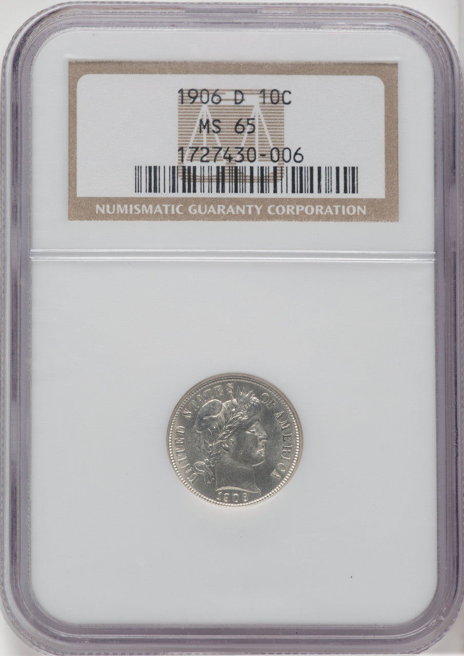 1906-D 10C Barber Dime NGC MS65