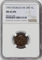 1955 Doubled Die Obverse RD Lincoln Cent NGC MS62