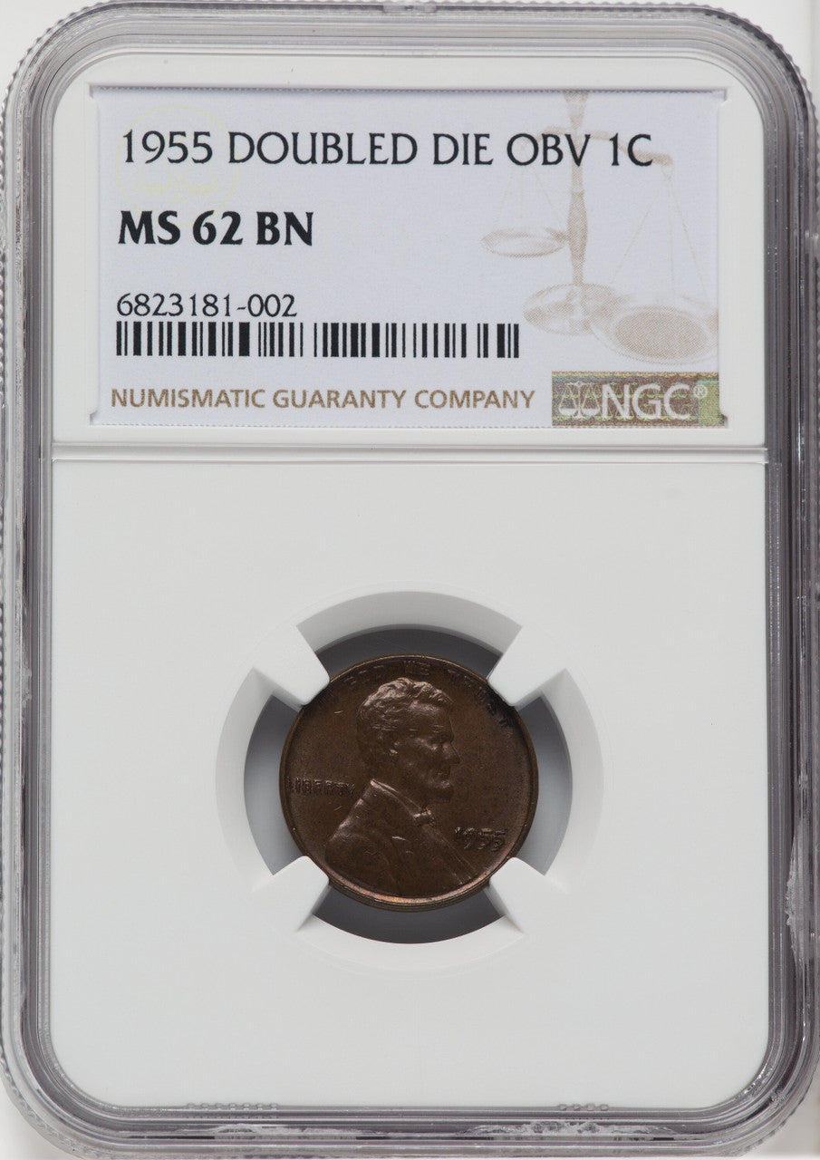 1955 Doubled Die Obverse RD Lincoln Cent NGC MS62