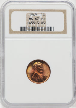 1949 1C RD Lincoln Cent NGC MS67