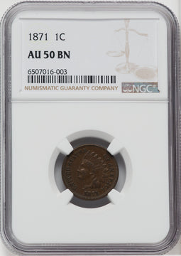 1871 1C BN Indian Cent NGC AU50