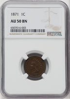 1871 1C BN Indian Cent NGC AU50