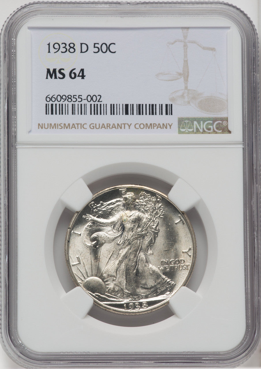 1938-D 50C Walking Liberty Half Dollar NGC MS64