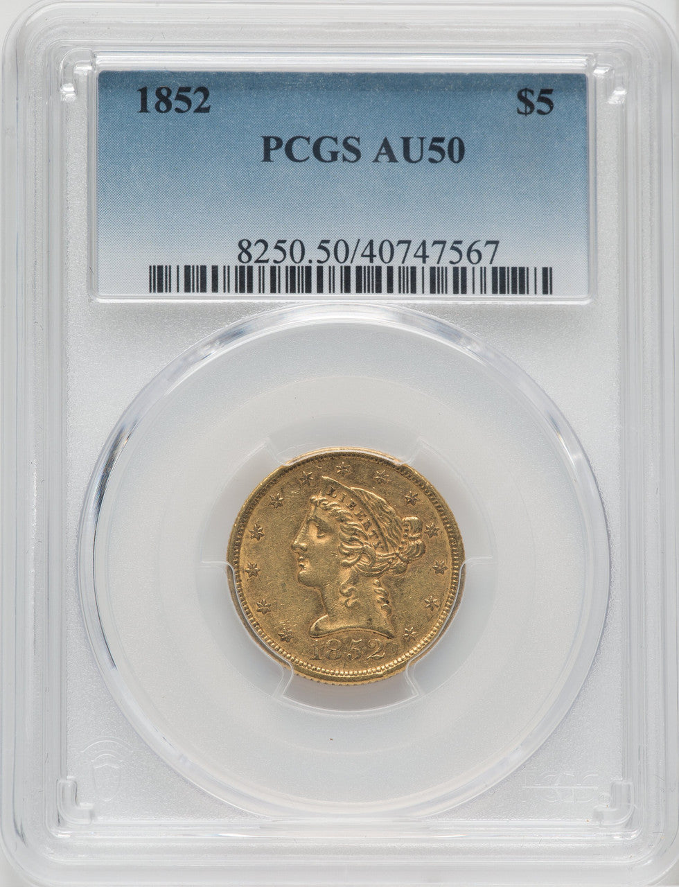 1852 $5 Liberty Half Eagle PCGS AU50