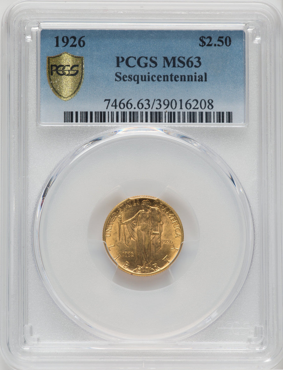 1926 $2.50 SESQUI Commemorative Gold PCGS MS63
