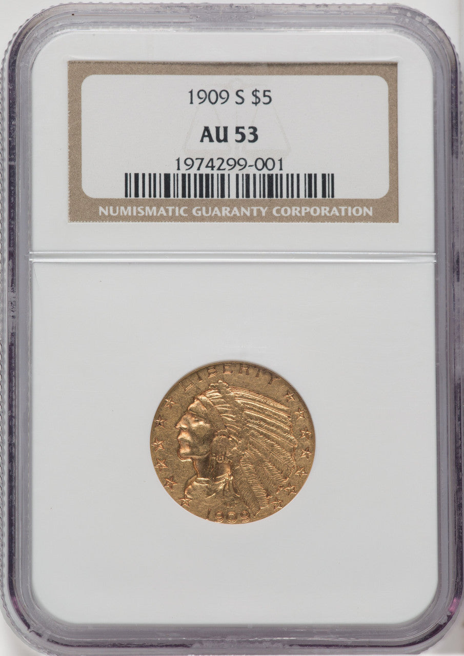 1909-S $5 Indian Half Eagle NGC AU53