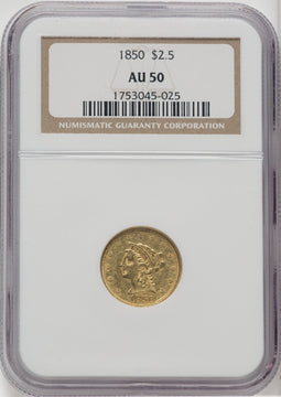 1850 $2.50 Liberty Quarter Eagle NGC AU50