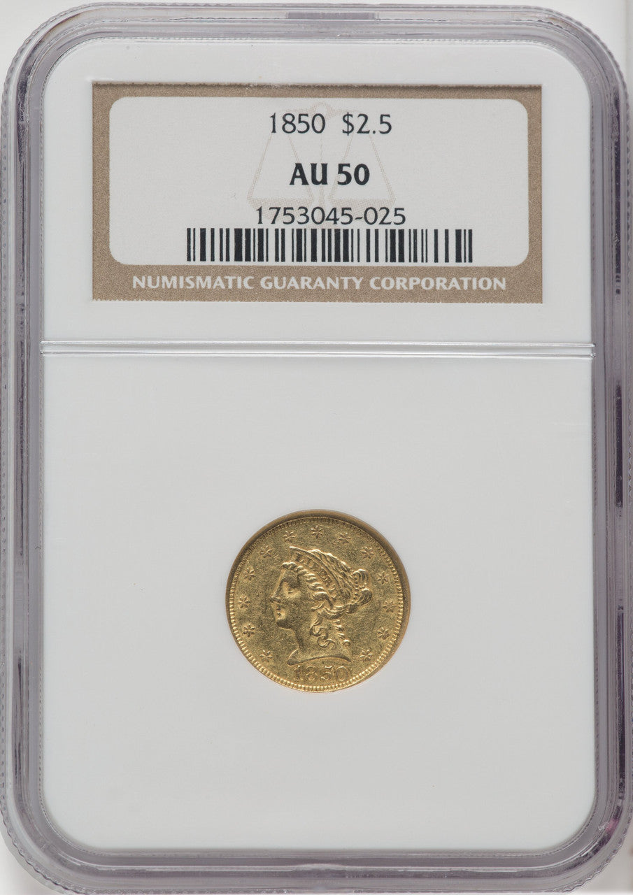 1850 $2.50 Liberty Quarter Eagle NGC AU50