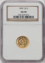 1854 $2.50 Liberty Quarter Eagle NGC AU58