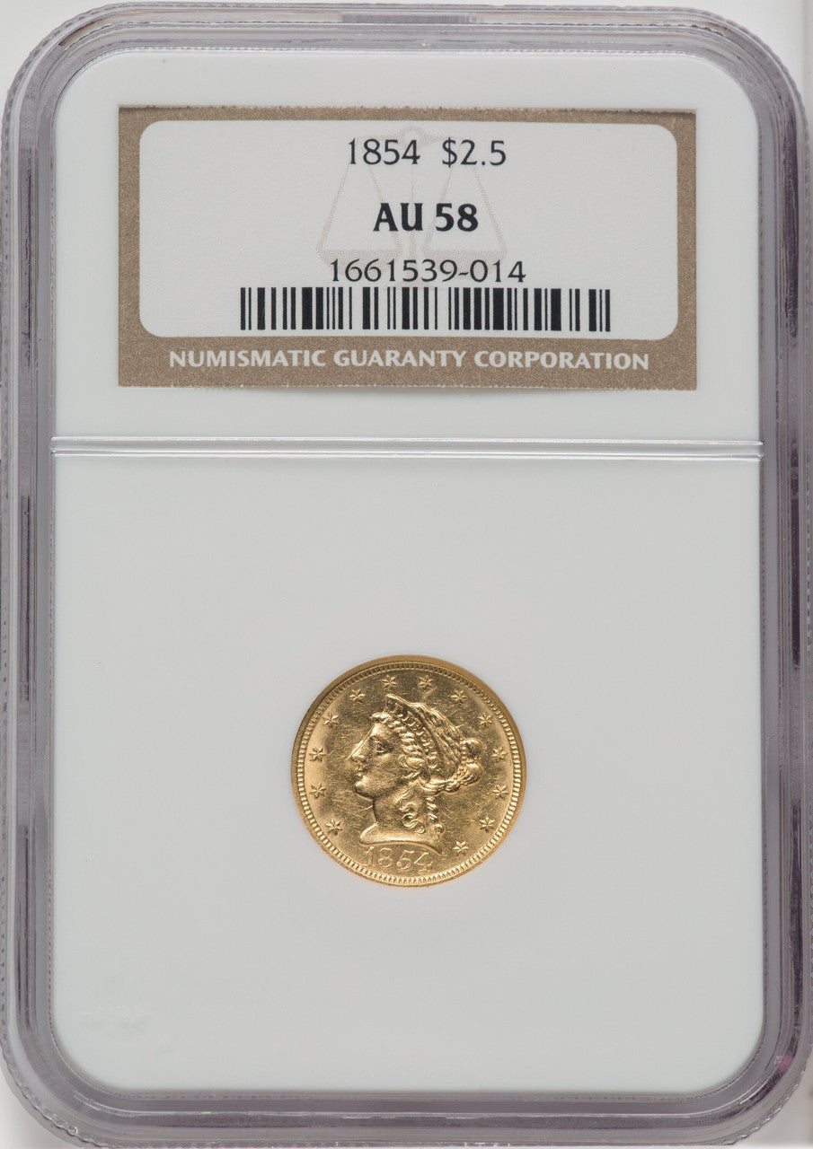 1854 $2.50 Liberty Quarter Eagle NGC AU58