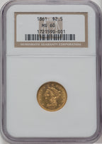 1861 $2.50 New Reverse Type 2 Liberty Quarter Eagle NGC MS60