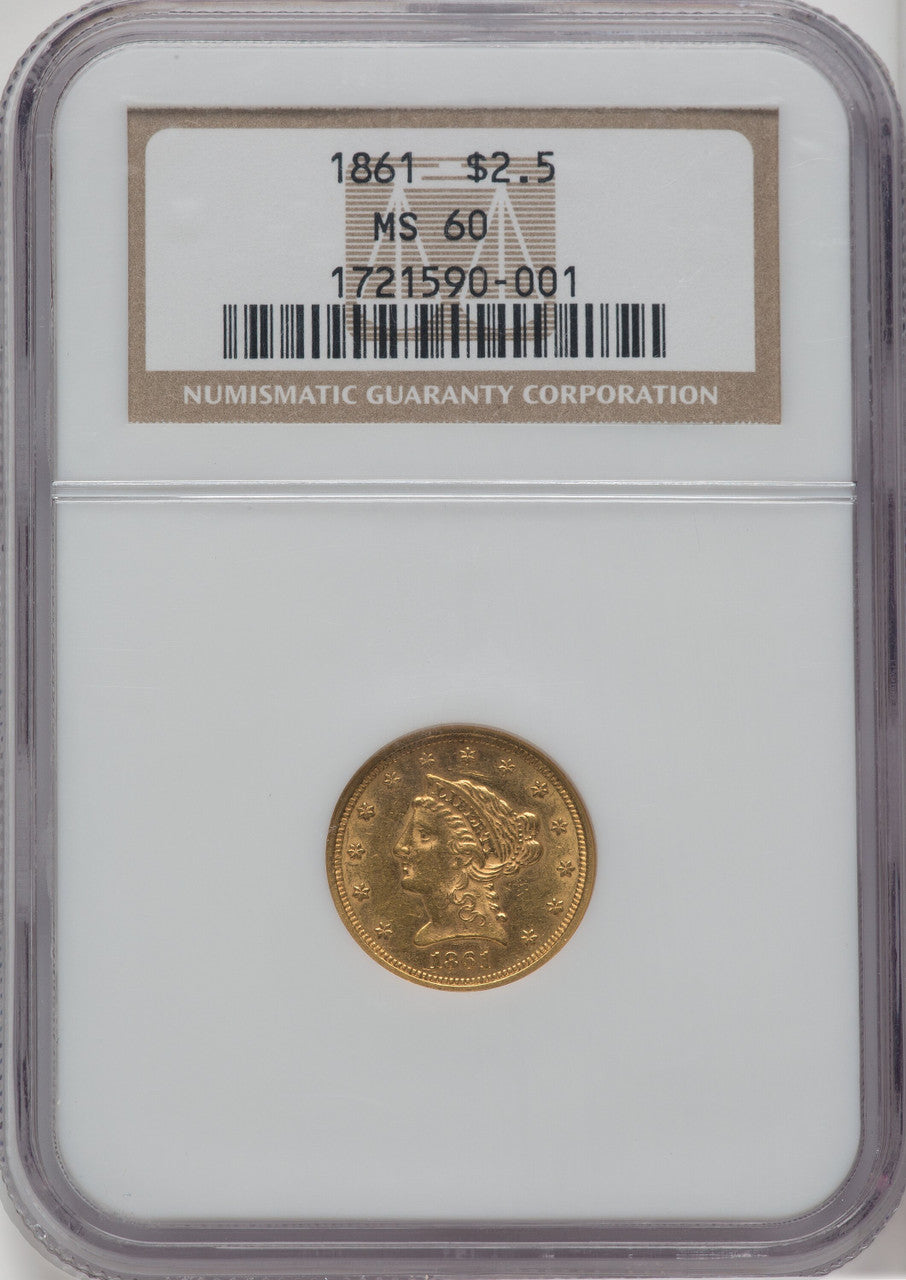 1861 $2.50 New Reverse Type 2 Liberty Quarter Eagle NGC MS60