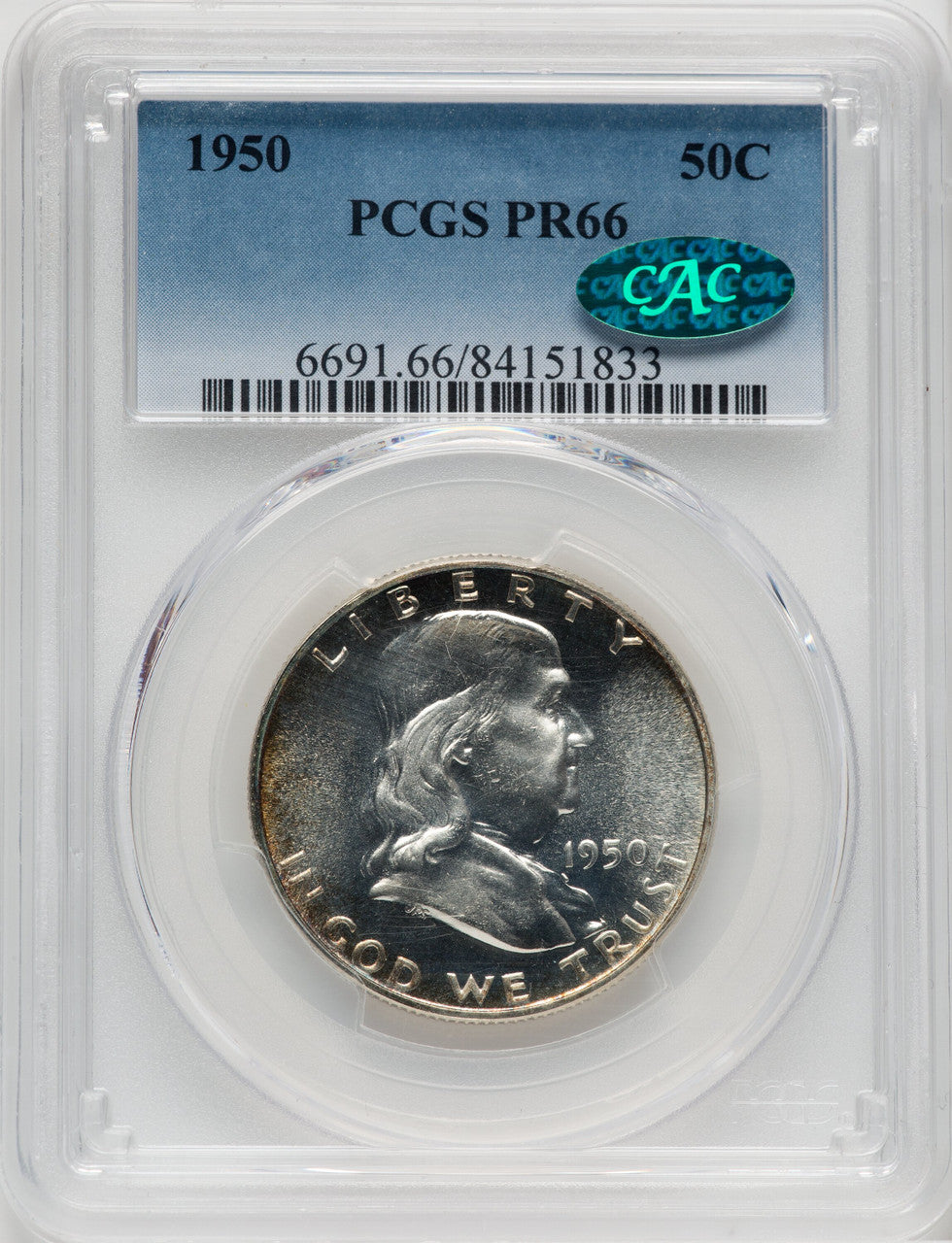 1950 50C CAC Proof Franklin Half Dollar PCGS PR66