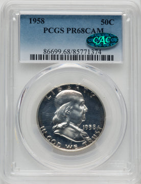 1958 50C CA CAC Proof Franklin Half Dollar PCGS PR68