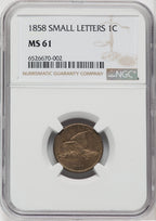 1858 1C SM LETTERS Flying Eagle Cent NGC MS61