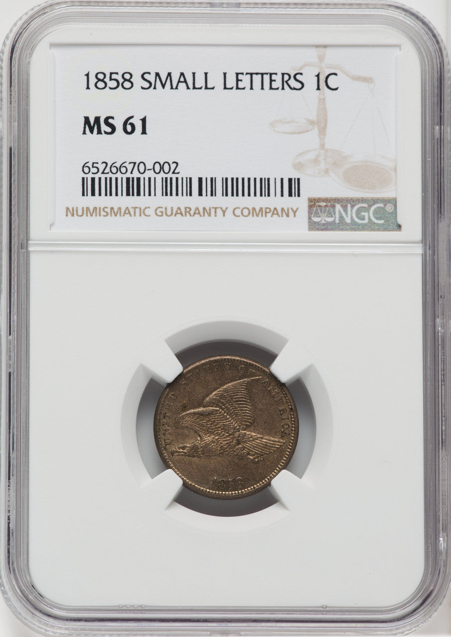 1858 1C SM LETTERS Flying Eagle Cent NGC MS61