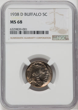 1938-D 5C Buffalo Buffalo Nickel NGC MS68