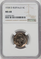 1938-D 5C Buffalo Buffalo Nickel NGC MS68