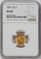1905 $2.50 Liberty Quarter Eagle NGC MS68