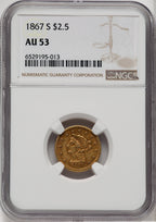 1867-S $2.50 Liberty Quarter Eagle NGC AU53