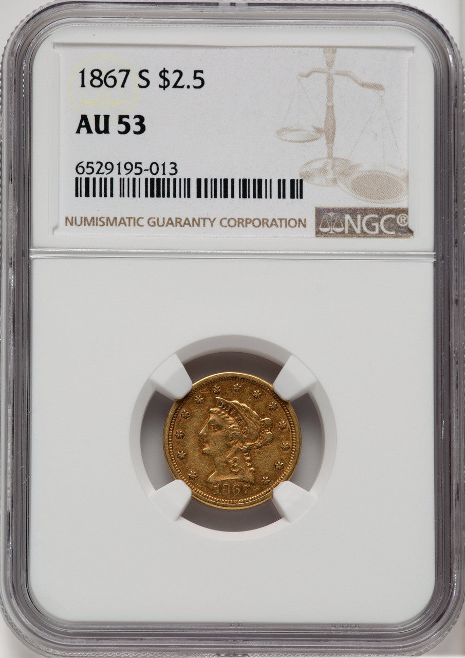 1867-S $2.50 Liberty Quarter Eagle NGC AU53